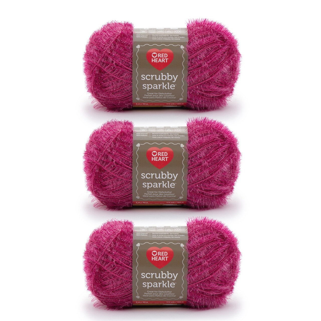 Red Heart Scrubby Sparkle Watermelon Yarn - 3 Pack of 85g/3oz - Polyester - 4 Medium (Worsted) - 174 Yards - Knitting/Crochet